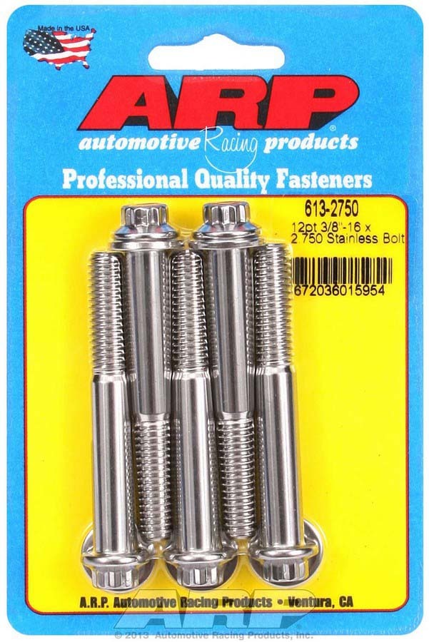 Auto Racing Products Automotive Hardware S/S Bolt Kit - 12pt. (5) 3/8-16 x 2.750 613-2750