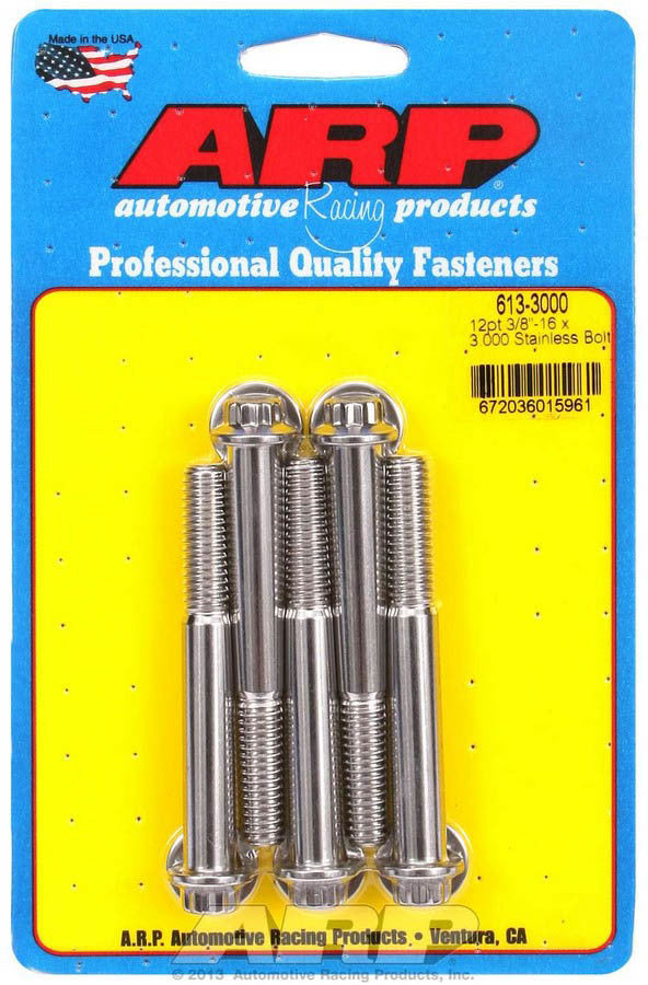 Auto Racing Products Automotive Hardware S/S Bolt Kit - 12pt. (5) 3/8-16 x 3.000 613-3000