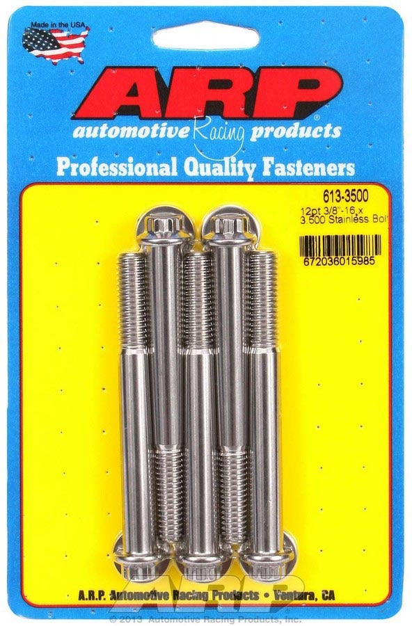 Auto Racing Products Automotive Hardware S/S Bolt Kit - 12pt. (5) 3/8-16 x 3.500 613-3500