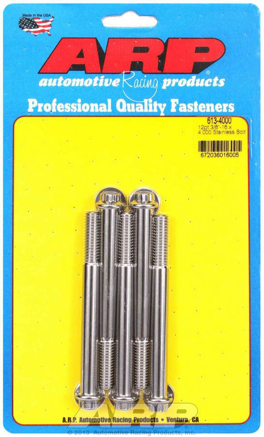 Auto Racing Products Automotive Hardware S/S Bolt Kit - 12pt. (5) 3/8-16 x 4.000 613-4000