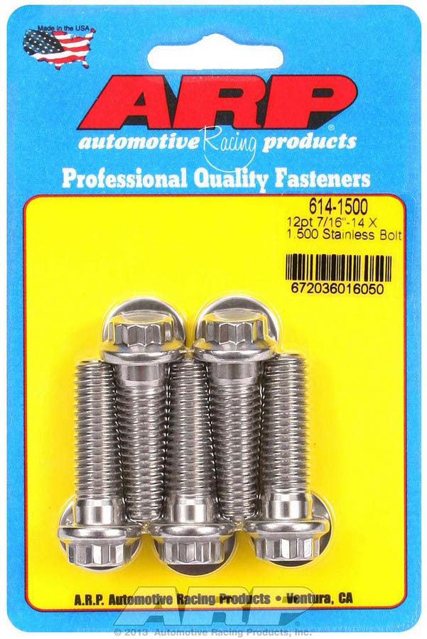 Auto Racing Products Automotive Hardware S/S Bolt Kit - 12pt. (5) 7/16-24 x 1.500 614-1500