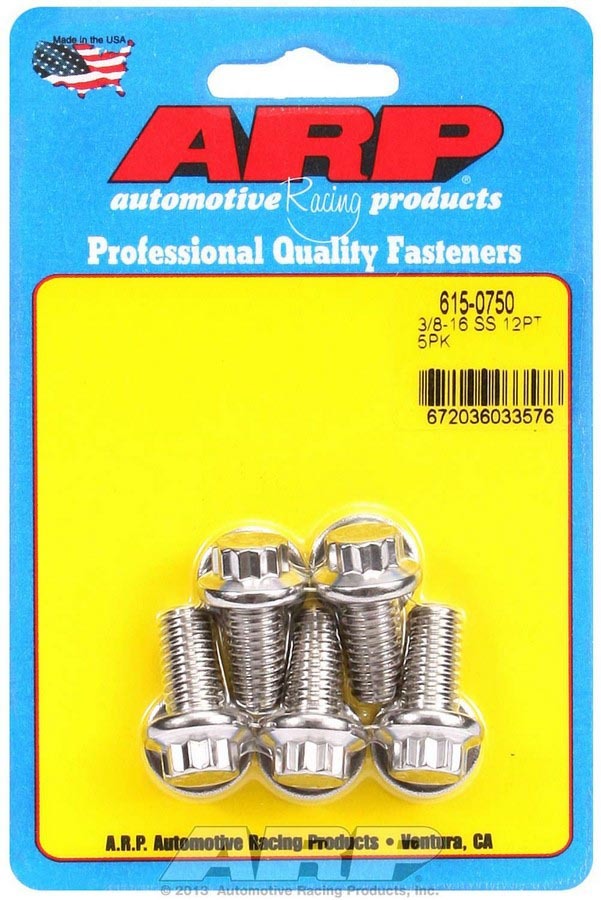 Auto Racing Products Automotive Hardware S/S Bolt Kit - 12pt. (5) 3/8-16 x 0.750 615-0750