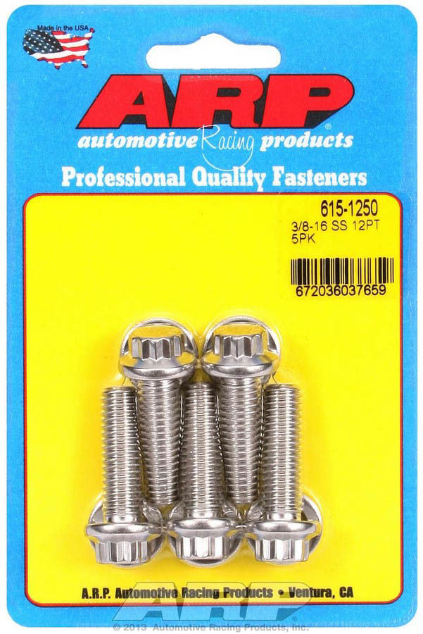 Auto Racing Products Automotive Hardware S/S Bolt Kit - 12pt. (5) 3/8-16 x 1.250 615-1250