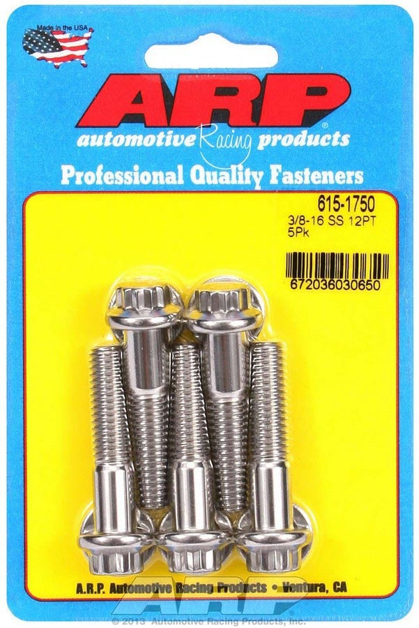 Auto Racing Products Automotive Hardware S/S Bolt Kit - 12pt. (5) 3/8-16 x 1.750 615-1750