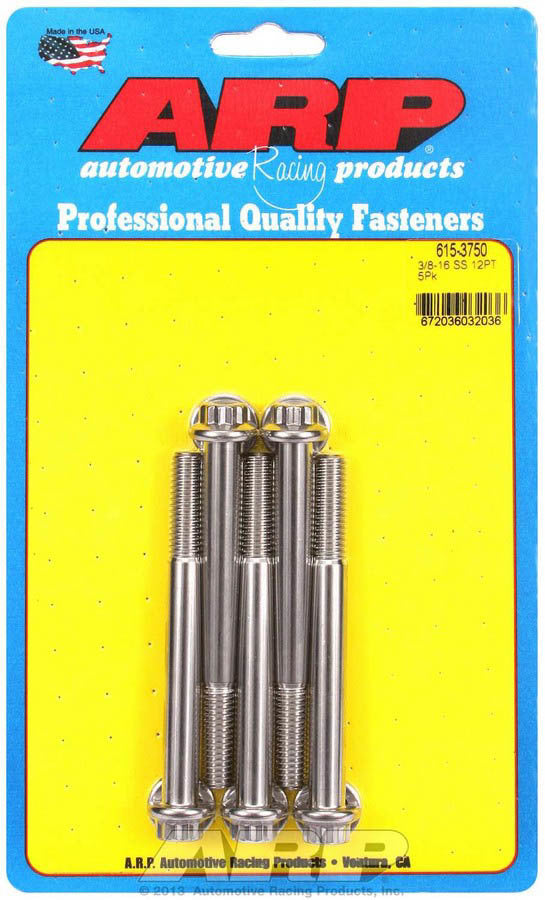 Auto Racing Products Automotive Hardware S/S Bolt Kit - 12pt. (5) 3/8-16 x 3.750 615-3750