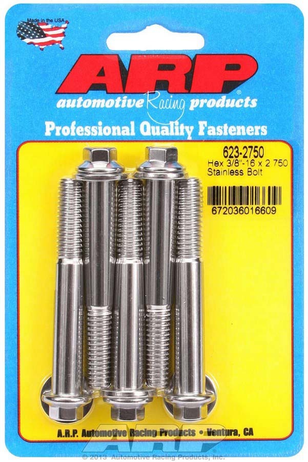 Auto Racing Products Automotive Hardware S/S Bolt Kit - 6pt. (5) 3/8-16 x 2.750 623-2750