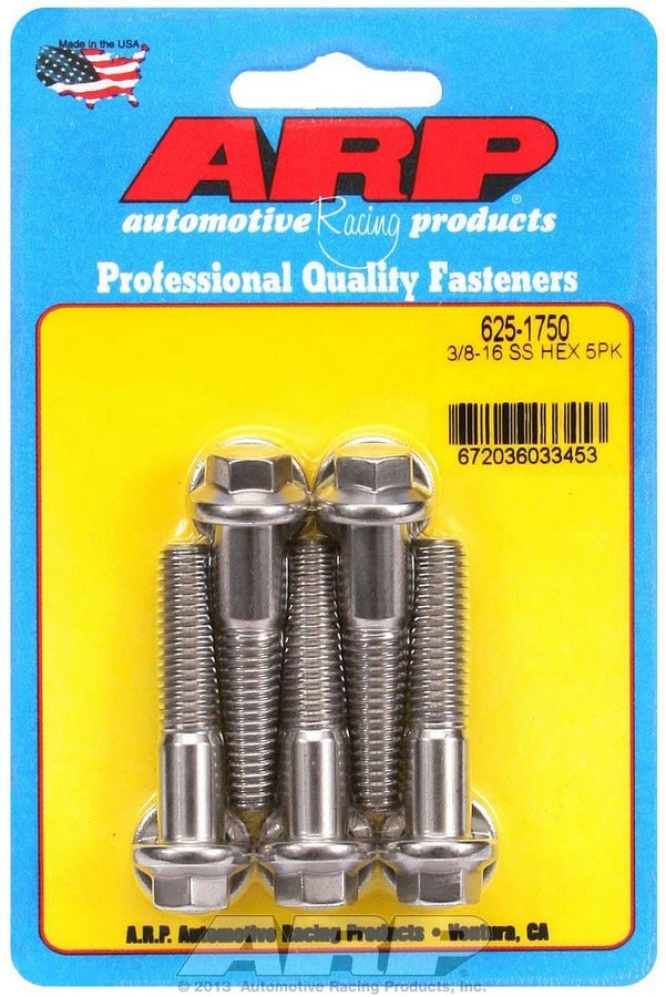 Auto Racing Products Automotive Hardware S/S Bolt Kit - 6pt. (5) 3/8-16 x 1.750 625-1750