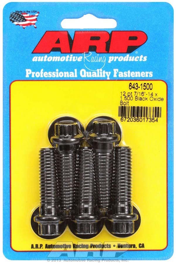 Auto Racing Products Automotive Hardware 7/16-14 x 1.500 12pt Bolt Kit (5) Black Oxide 643-1500