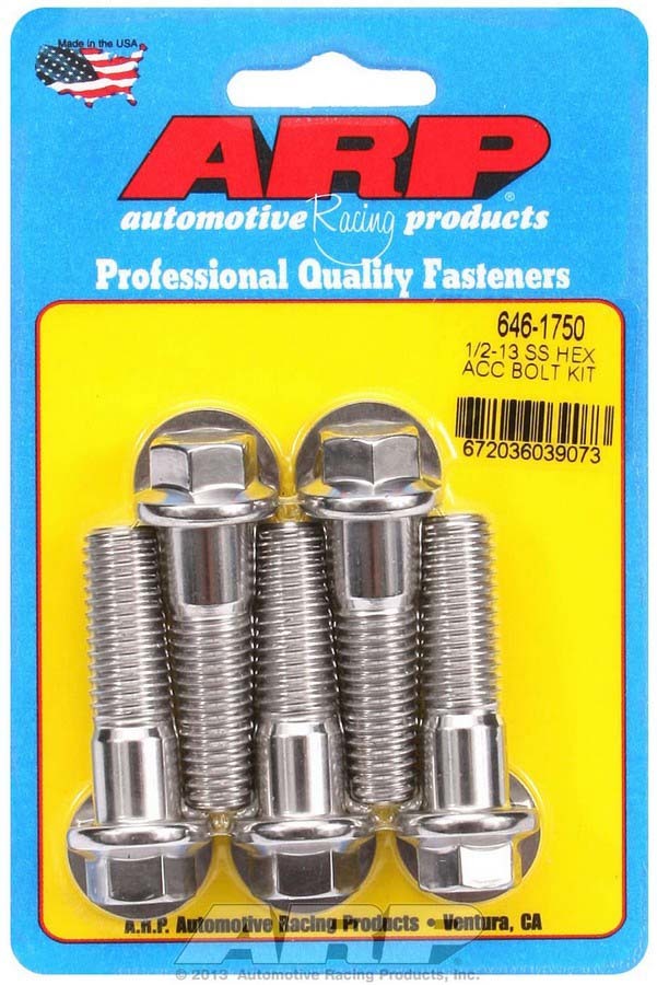 Auto Racing Products Automotive Hardware S/S Bolt Kit - 6pt. (5) 1/2-13 X 1.750 646-1750