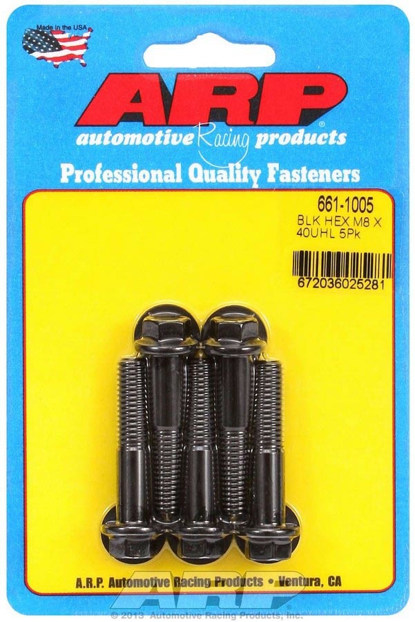 Auto Racing Products Automotive Hardware 8mm x 1.25 x 40mm 6pt Bolt Kit (5pk) 661-1005