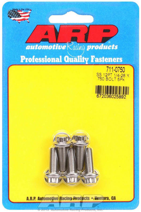 Auto Racing Products Automotive Hardware S/S Bolt Kit - 12pt. (5) 1/4-28 x .750 711-0750
