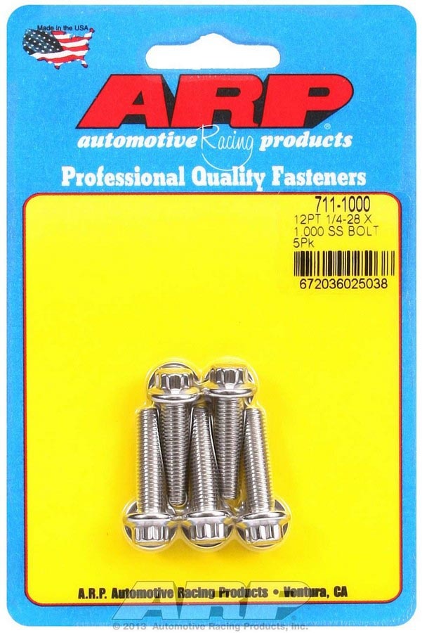 Auto Racing Products Automotive Hardware S/S Bolt Kit - 12pt. (5) 1/4-28 x 1.000 711-1000