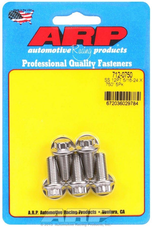Auto Racing Products Automotive Hardware S/S Bolt Kit - 12pt. (5) 5/16-24 x .750 712-0750