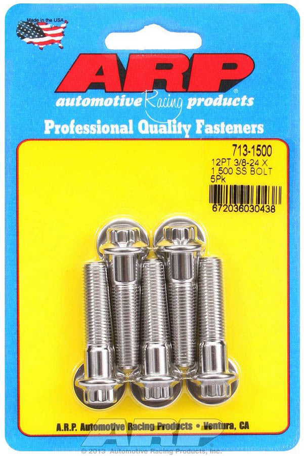 Auto Racing Products Automotive Hardware S/S Bolt Kit - 12pt. (5) 3/8-24 x 1.500 713-1500