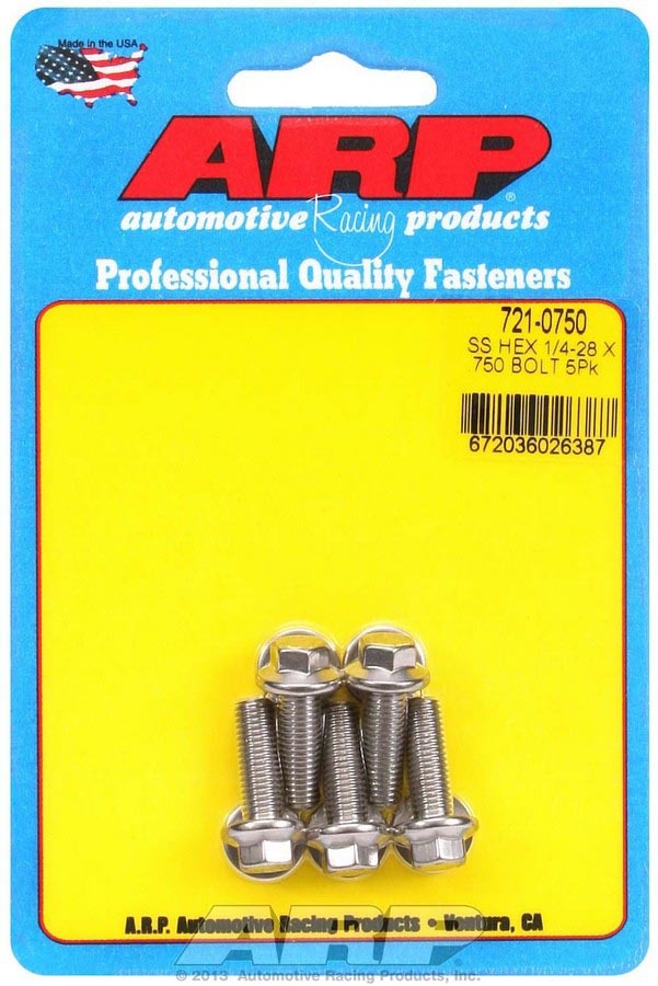 Auto Racing Products Automotive Hardware Bolt Kit - SS 6pt 5pk 1/4-28 x .750 721-0750