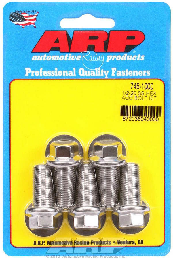 Auto Racing Products Automotive Hardware S/S Bolt Kit - 6pt. (5) 1/2-20 x 1.000 745-1000