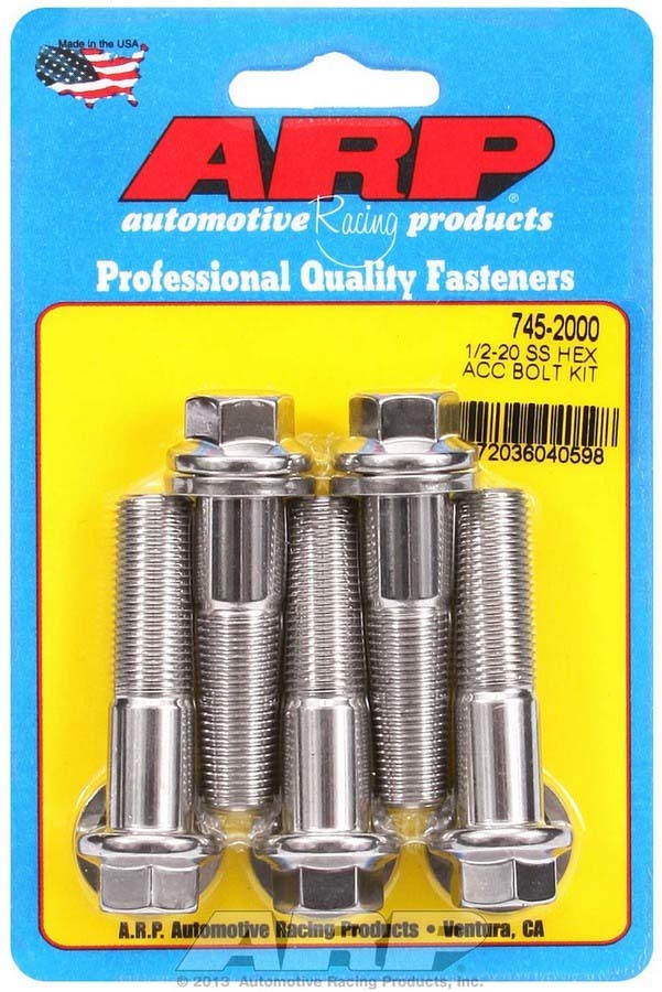 Auto Racing Products Automotive Hardware S/S Bolt Kit - 6pt. (5) 1/2-20 x 2.000 745-2000