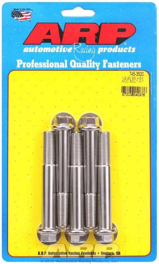 Auto Racing Products Automotive Hardware S/S Bolt Kit - 6pt. (5) 1/2-20 x 3.500 745-3500
