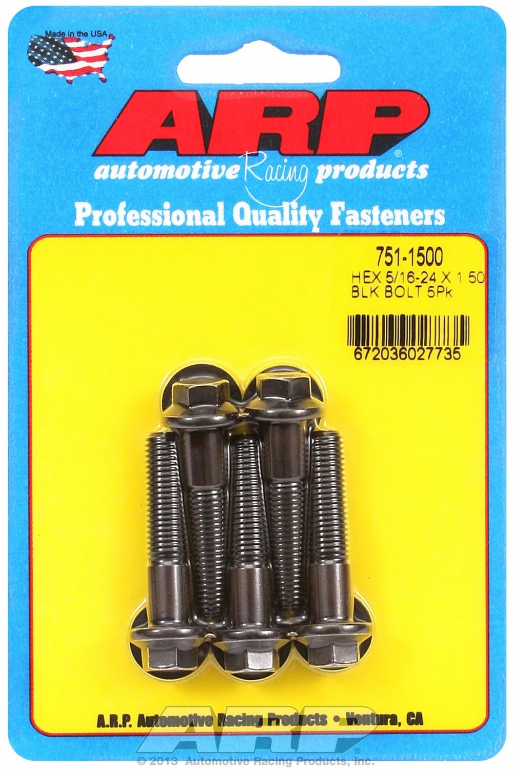 Auto Racing Products Automotive Hardware 5/16-24 x 1.500 6pt Bolt Kit 5pk 751-1500