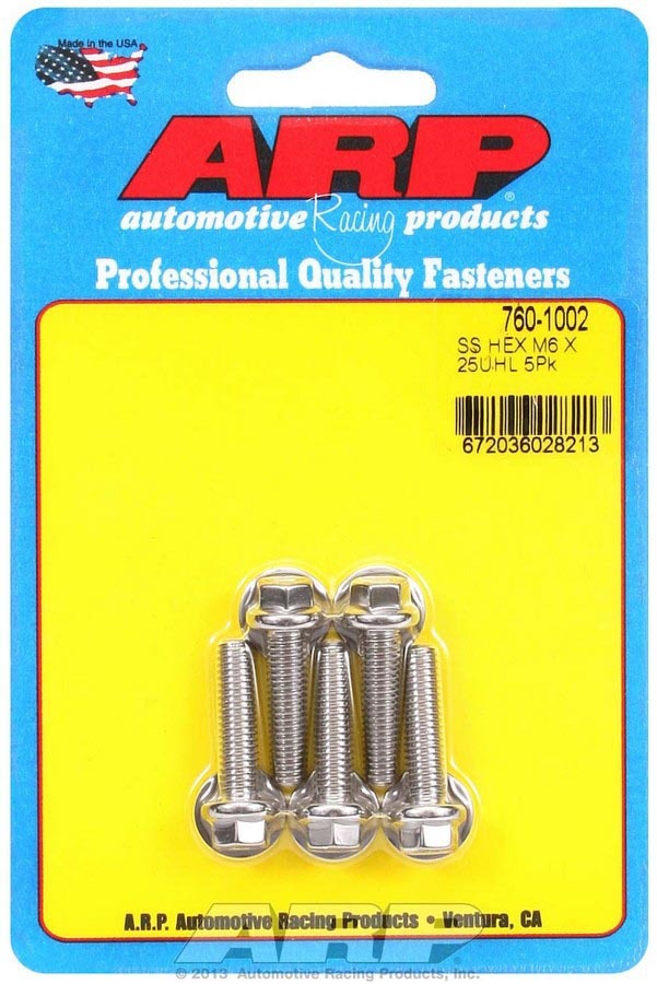 Auto Racing Products Automotive Hardware SS Bolt Kit - 6pt 5pk 6mm x 1.00 x 25mm 760-1002