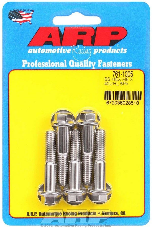 Auto Racing Products Automotive Hardware 8mm x 1.25 x 40mm 6pt S/S Bolt Kit 5pk 761-1005