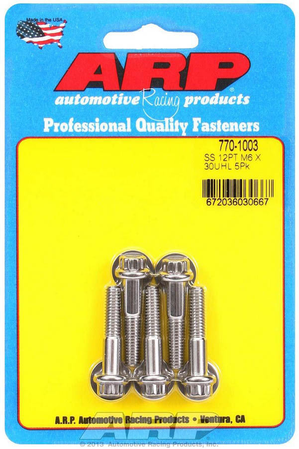 Auto Racing Products Automotive Hardware S/S Bolt Kit - 12pt. (5) 6mm x 1.00 x 30 770-1003