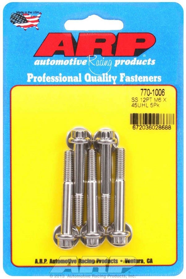 Auto Racing Products Automotive Hardware S/S Bolt Kit - 12pt. (5) 6mm x 1.00 x 45mm 770-1006