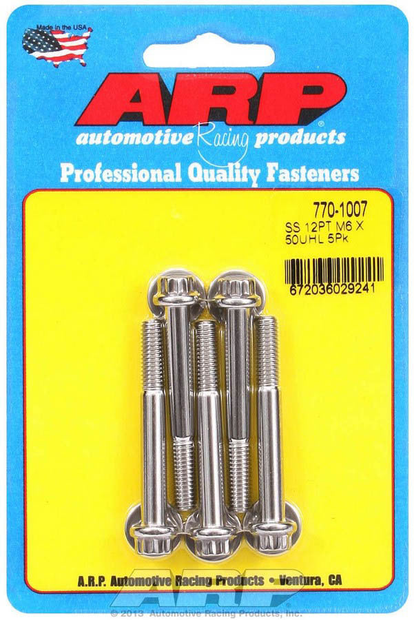 Auto Racing Products Automotive Hardware S/S Bolt Kit - 12pt. (5) 6mm x 1.00 x 50mm 770-1007