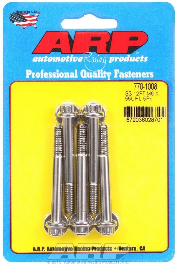 Auto Racing Products Automotive Hardware S/S Bolt Kit - 12pt. (5) 6mm x 1.00 x 55mm 770-1008