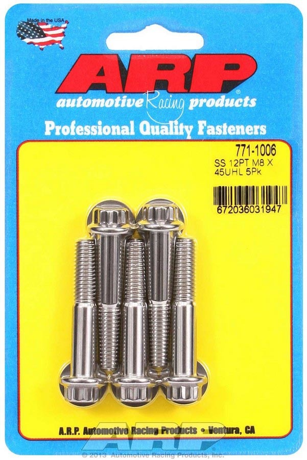 Auto Racing Products Automotive Hardware S/S Bolt Kit -12pt (5pk) 8mm x 1.25 x 45mm 771-1006