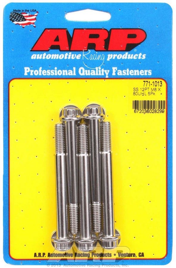 Auto Racing Products Automotive Hardware S/S Bolt Kit - 12pt. (5) 8mm x 1.25 x 80 771-1013