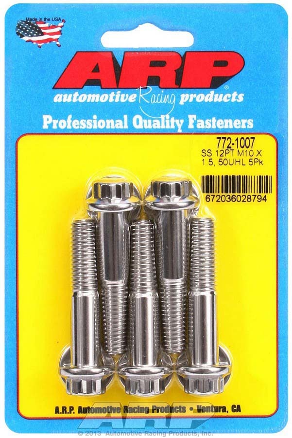 Auto Racing Products Automotive Hardware S/S Bolt Kit - 12pt. (5) 10mm x 1.5 x 50mm 772-1007