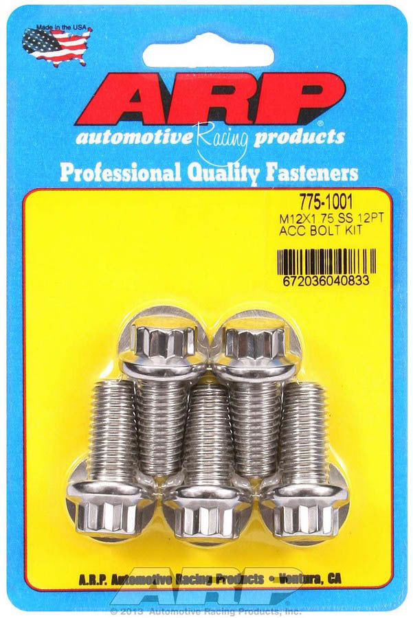 Auto Racing Products Automotive Hardware S/S Bolt Kit - 12pt. (5) 12mm x 1.75 x 25mm 775-1001
