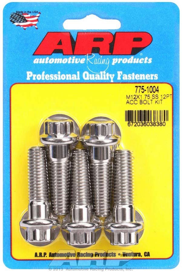 Auto Racing Products Automotive Hardware S/S Bolt Kit - 12pt. (5) 12mm x 1.75 x 40mm 775-1004