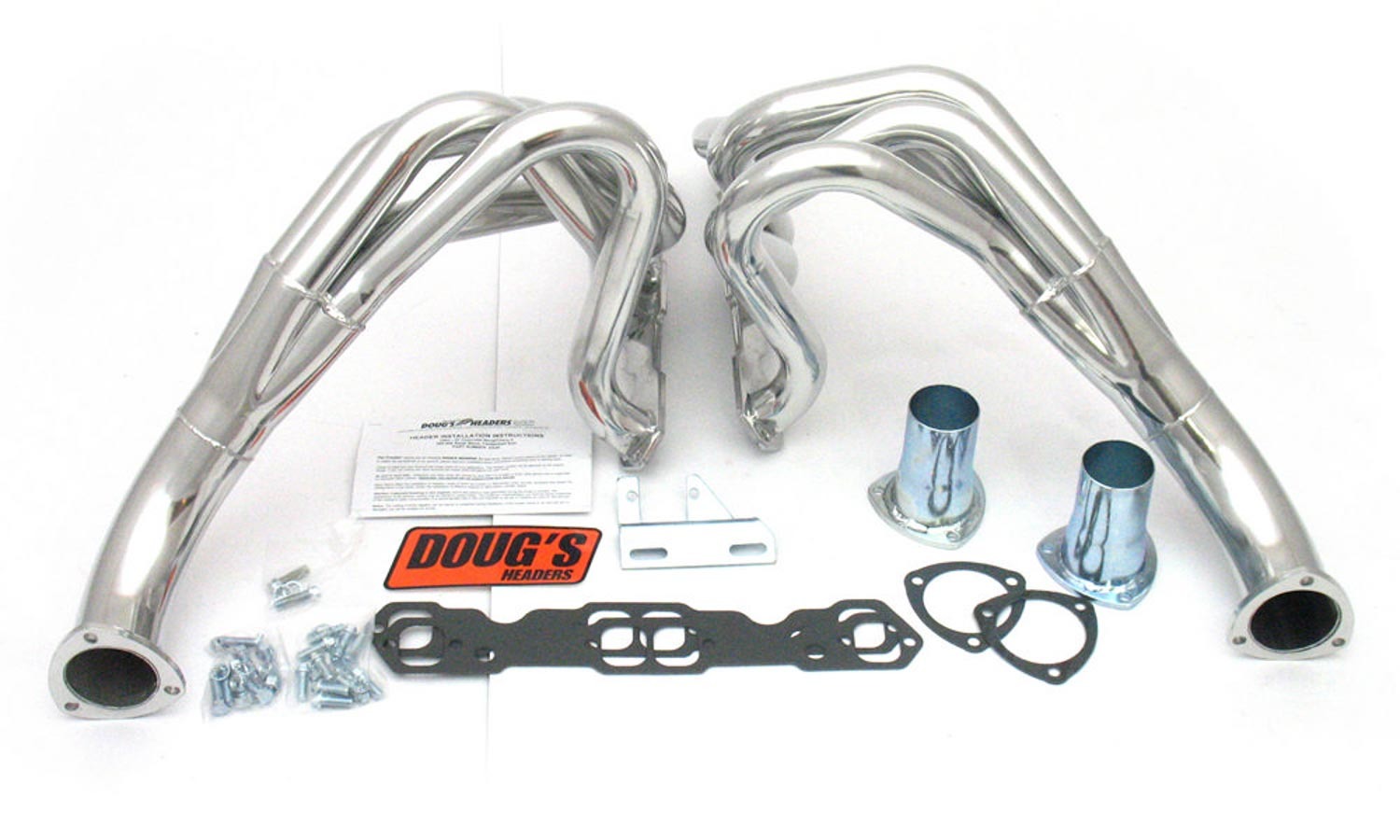 Doug's Headers Headers - Full - 1.75 in Primary - 3 in Collector - Gaskets / Hardware / Reducers Included - Steel - Silver Ceramic - Small Block Chevy - GM X-Body 1967-69 / X-Body 1962-67 - Pair - D329