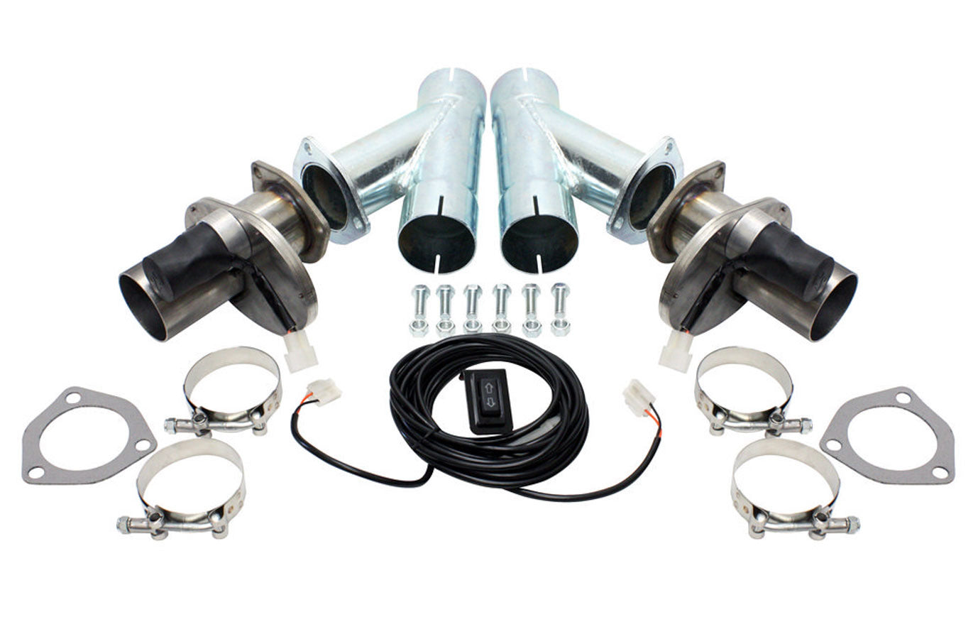 Doug's Headers Exhaust Cut-Out - Electric - Clamp-On - Dual - 2.5 in Pipe Diameter - Hardware / Wire Harness Included - Stainless - Natural - Kit - DEC250AK