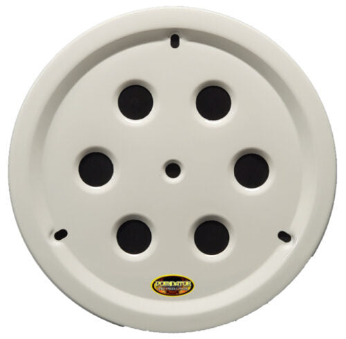 Dominator Race Body Mud Cover - Bolt-On - Vented Center Hole - Aluminum - White Anodized - 15 in Wheels - Each - DOM-1032-B-WH