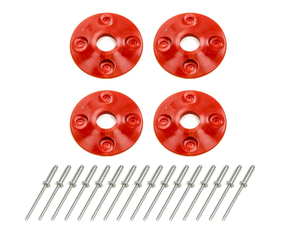 Dominator Race Body Scuff Plate - 1.5 in OD - 0.5 in ID - Plastic - Red - Set Of 4 - DOM-1202-RD