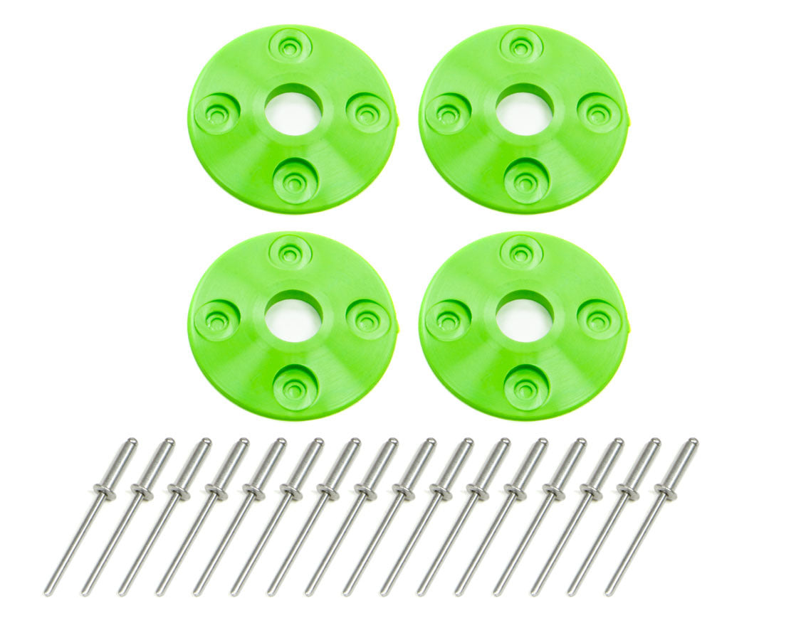 Dominator Race Body Scuff Plate - 1.5 in OD - 0.5 in ID - Plastic - Xtreme Green - Set Of 4 - DOM-1202-XG