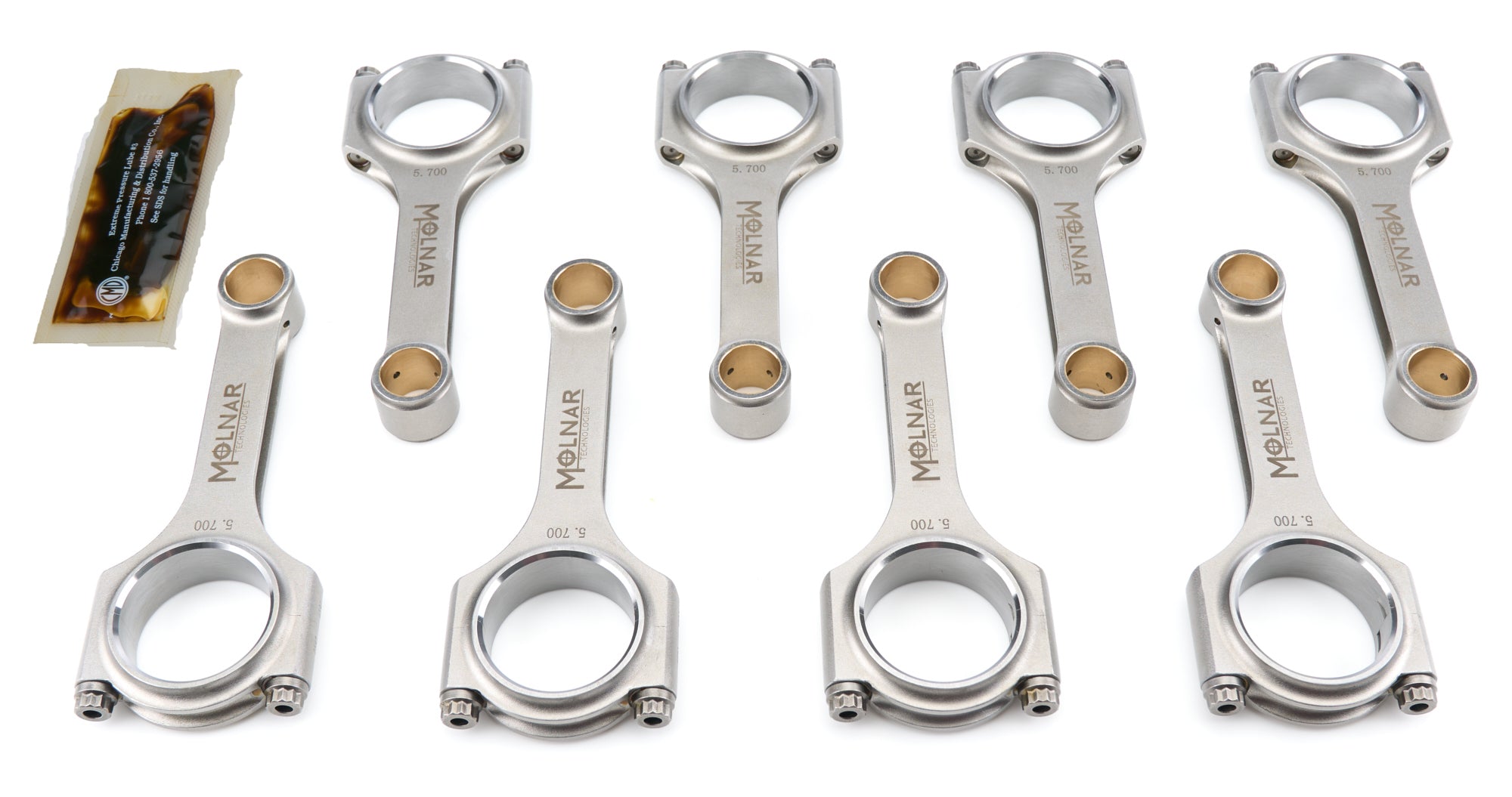 Molnar Technologies Connecting Rod - H - Beam - 5.700 in Long - Bushed - 3/8 in Cap Screws - ARP2000 Bolt - Billet Steel - Small Bloc CH5700GAEB-SS8-A