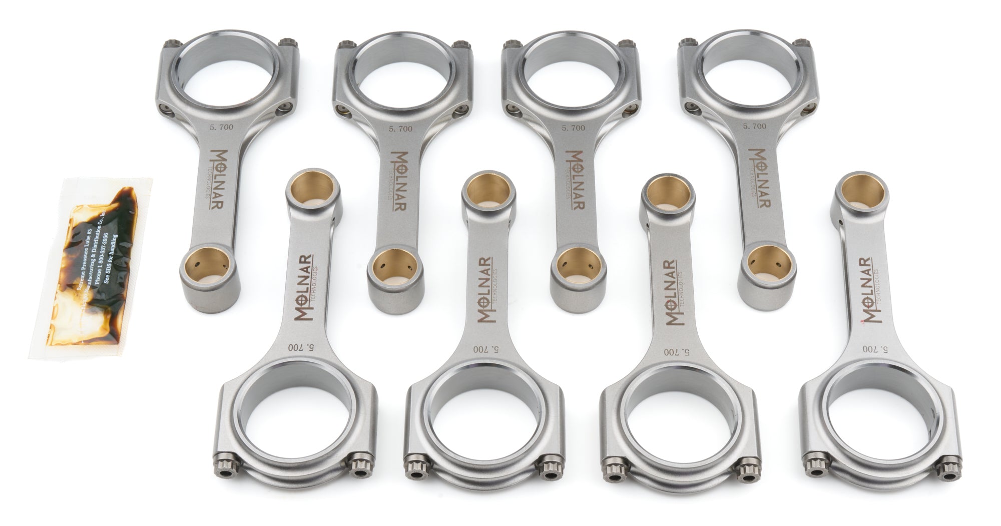 Molnar Technologies Connecting Rod - H - Beam - 5.700 in Long - Bushed - 3/8 in Cap Screws - ARP2000 Bolt - Billet Steel - Small Block CH5700NLB-M8-A