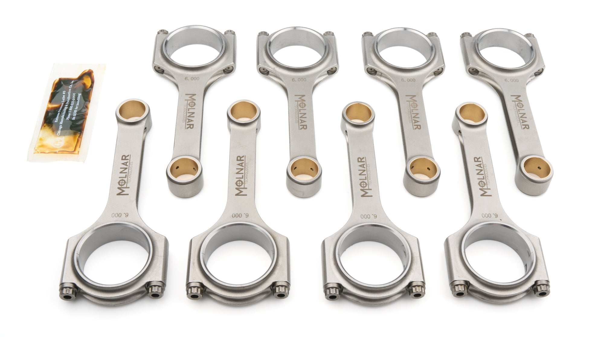 Molnar Technologies Connecting Rod - H - Beam - 6.000 in Long - Bushed - 3/8 in Cap Screws - ARP2000 Bolt - Billet Steel - Small Block CH6000LLB-L8-A
