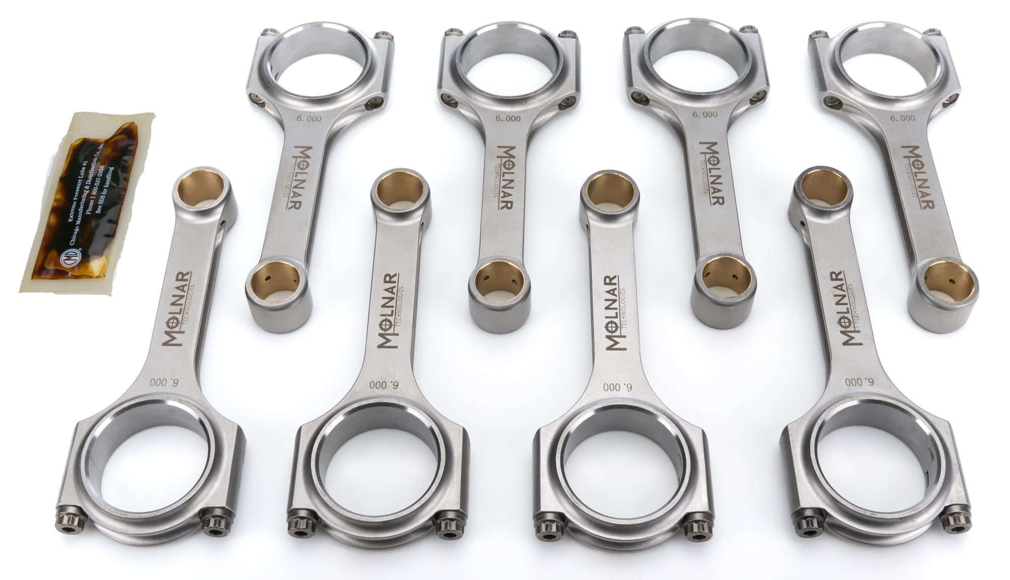 Molnar Technologies Connecting Rod - H - Beam - 6.000 in Long - 3/8 in Cap Screws - Billet Steel - Small Block Chevy - set of 8 CH6000LLB-M8-A