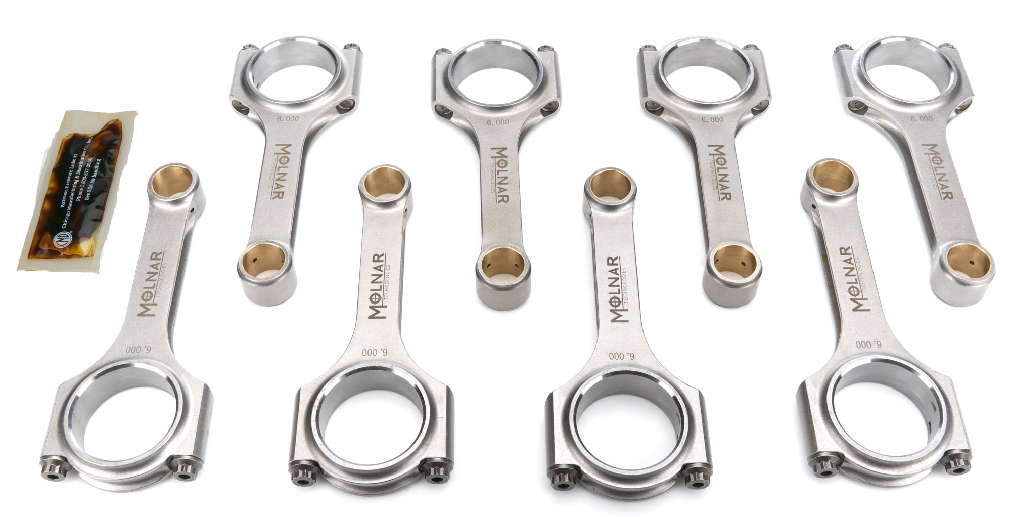 Molnar Technologies Connecting Rod - H - Beam - 6.000 in Long - Bushed - 7/16 in Cap Screws - ARP2000 Bolt - Billet Steel - Small Block C CH6000LLB8-A