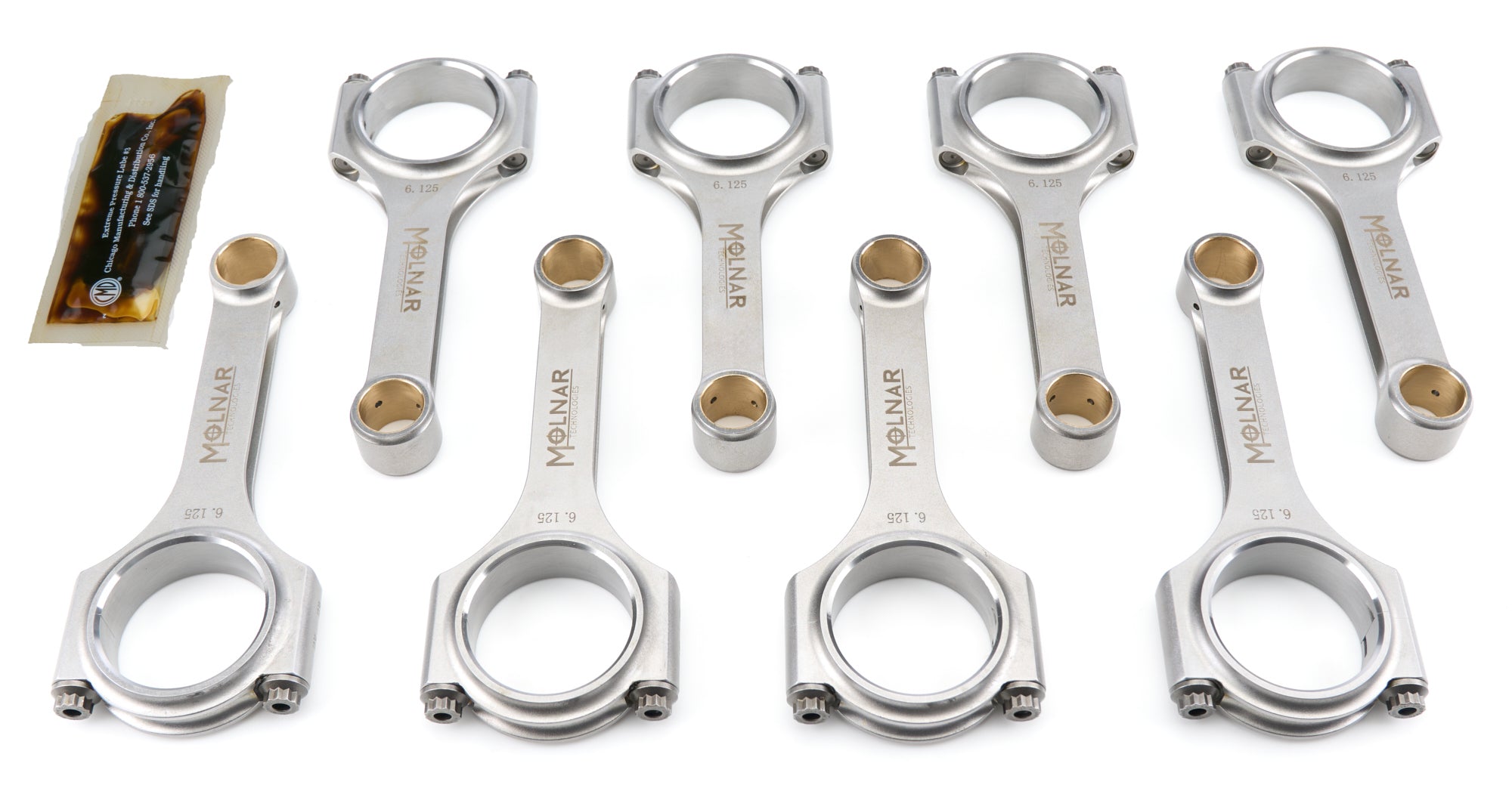 Molnar Technologies Connecting Rod - H - Beam - 6.125 in Long - 7/16 in Cap Screws - Billet Steel - Small Block Chevy - set of 8 CH6125NLB8-A