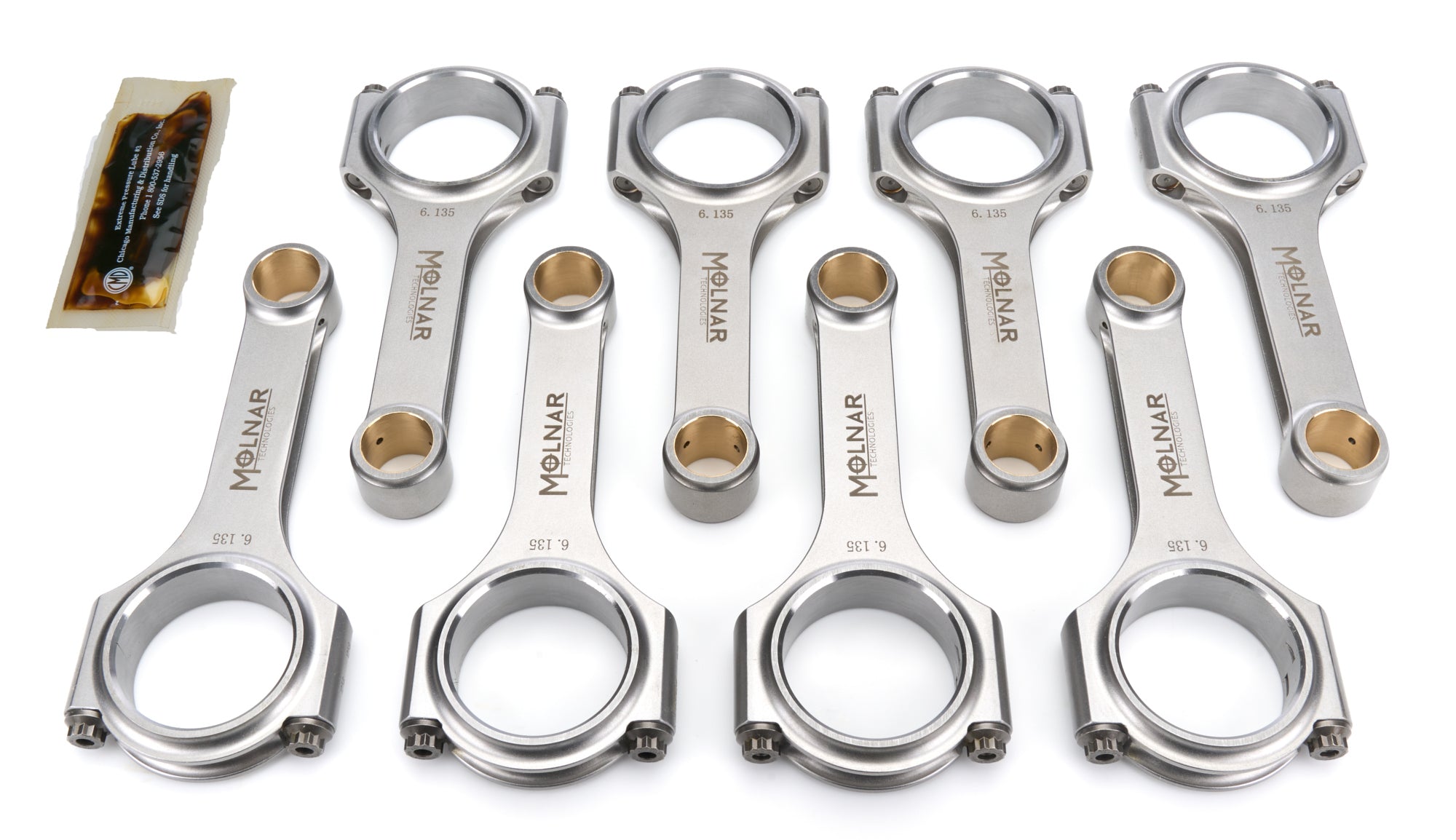 Molnar Technologies Connecting Rod - H - Beam - 6.135 in Long - 7/16 in Cap Screws - Billet Steel - Big Block Chevy - set of 8 CH6135VTB8-A