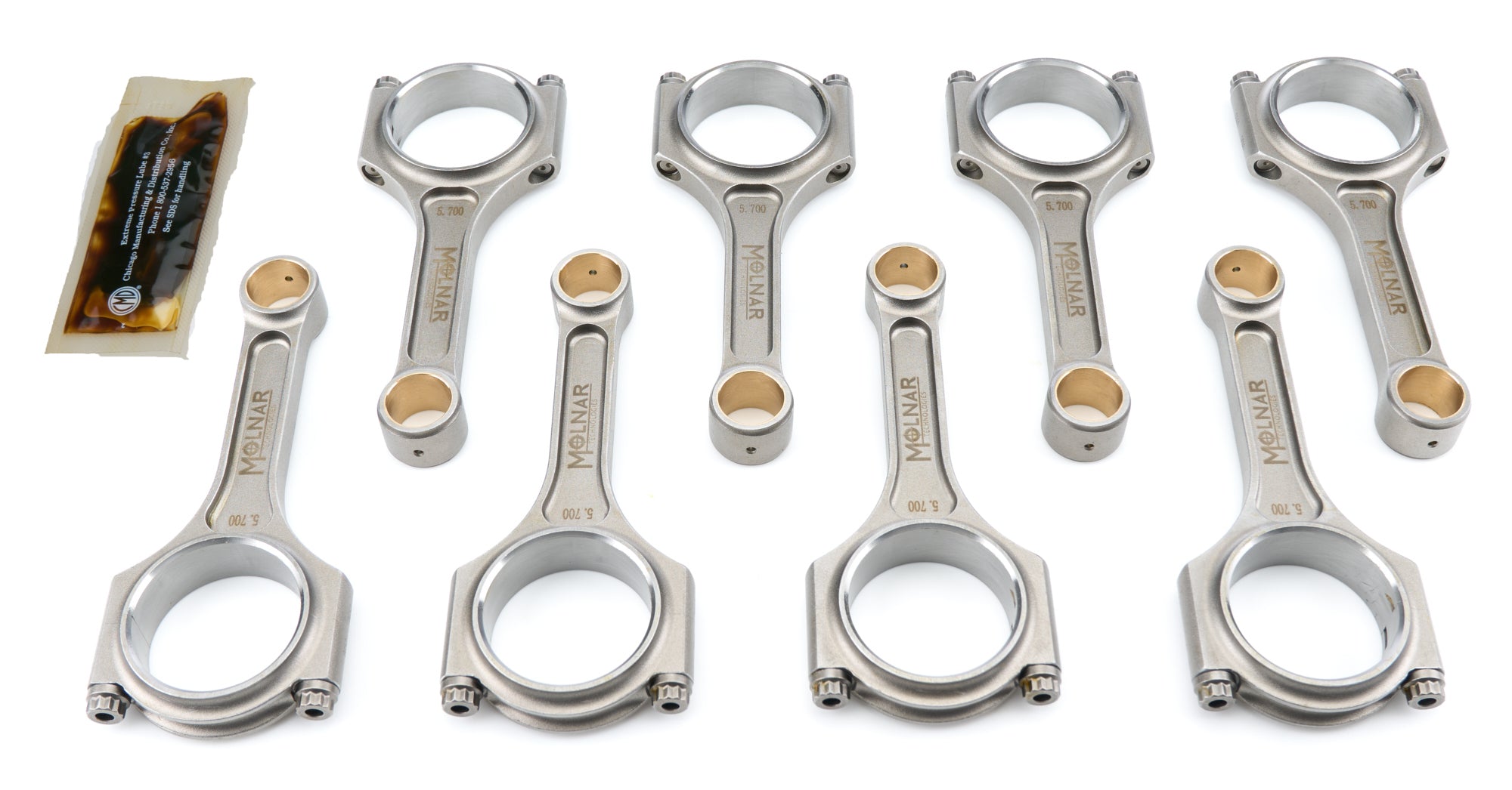 Molnar Technologies Connecting Rod - Lightweight - I - Beam - 5.700 in Long - 3/8 in Cap Screws - Billet Steel - Small Block Chevy - se CI5700NLB-L8-A