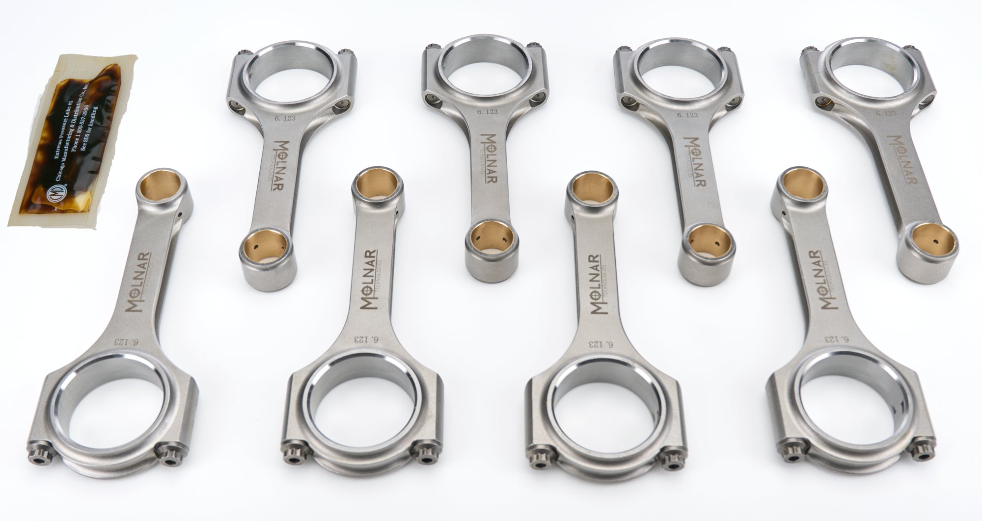 Molnar Technologies Connecting Rod - H - Beam - 6.123 in Long - 7/16 in Cap Screws - Billet Steel - Small Block Mopar - set of 8 DH6123TSB8-A