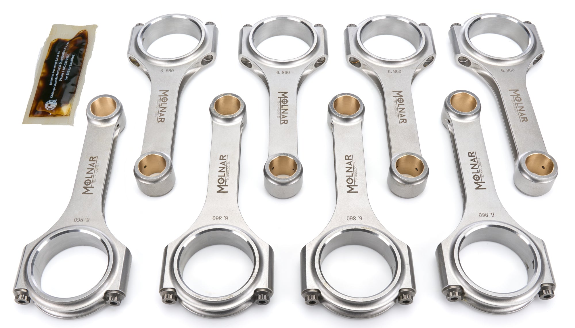 Molnar Technologies Connecting Rod - H Beam - 6.860 in Long - 7/16 in Cap Screws - ARP2000 Bolt - Billet Steel - Mopar B / RB - Series DH6860YTB8-A
