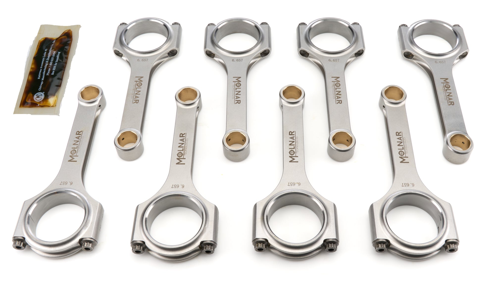Molnar Technologies Connecting Rod - H Beam - 6.657 in Long - 7/16 in Cap Screws - ARP2000 Bolt - Billet Steel - Ford Modular - set of 8 FH6657RFB8-A